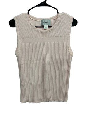 CWS Ribbed Sleeveless Sweater Top Pink Sz Large Crewneck Stretch Cotton Cozy